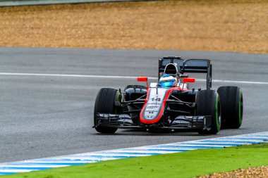 Bir Jerez De La Frontera, İspanya - Şubat 03: Fernando Alonso, Mclaren Honda F1 yarış eğitim oturumunda üzerinde 03 Şubat 2015, Jerez de la Frontera, İspanya