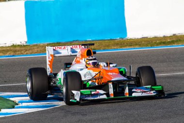 Bir Jerez De La Frontera, İspanya - Şubat 10: Nico Hulkenberg Force India F1 yarış eğitim oturumunda 10 Şubat 2012, Jerez de la Frontera, İspanya