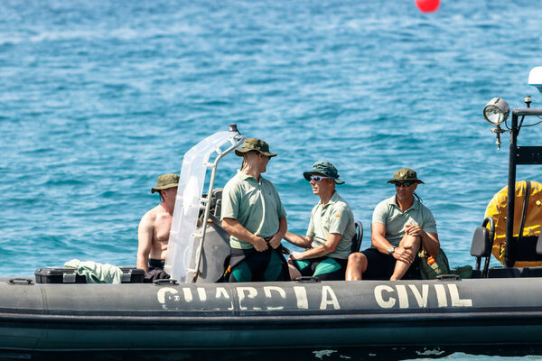 MOTRIL, GRANADA, SPAIN-JUN 11: Guardia Civil coast guard patrol taking part in an exhibition on the 12th international airshow of Motril on Jun 11, 2017, in Motril, Granada, Spain