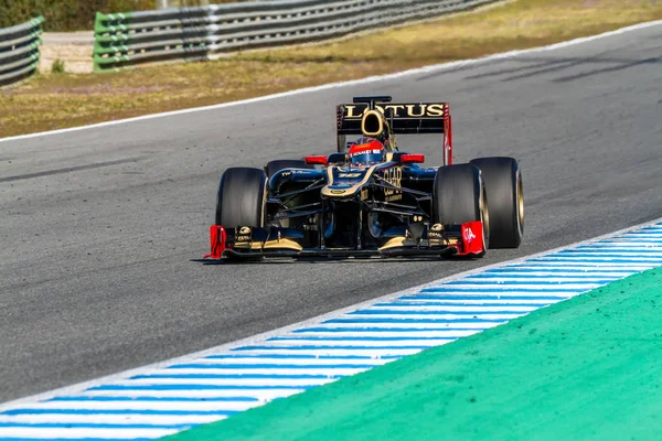 Jerez Frontera España Feb Romain Grosjean Lotus Renault Corre Sesión —  Fotos de Stock