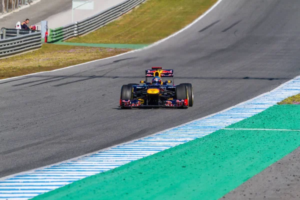 Team rode stier f1, sebastian vettel, 2012 — Stockfoto