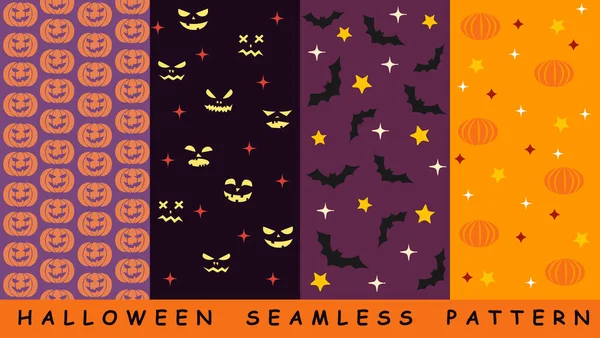 Halloween Padrão Sem Costura Com Rostos Abóbora Morcegos Estrelas — Vetor de Stock