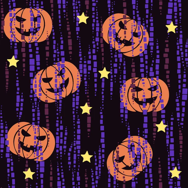 Halloween Festival Repeating Pattern Pumpkins Stars Firework — Stock Vector