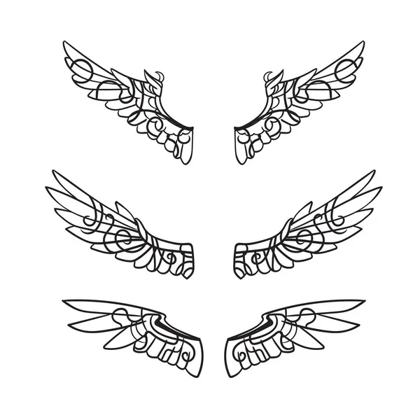 刻字翅膀标志打印矢量天使纹理图案绘制纹身 — 图库矢量图片