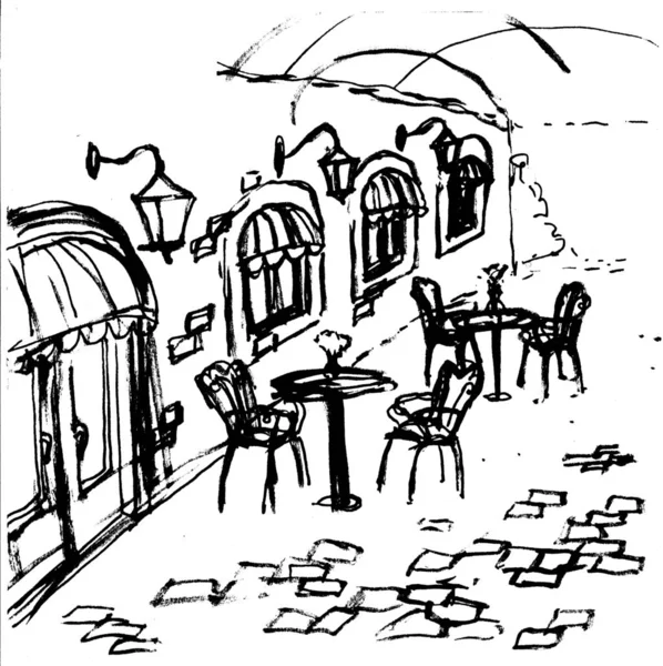 Outdoor Cafe Sketch Illustration — ストック写真