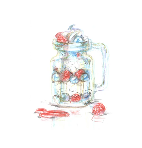 Glass Jar Berries White Background — ストック写真