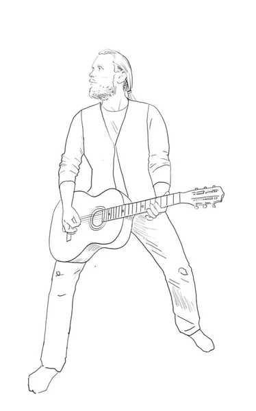 Hand Drawn Sketch Man Guitar — Stockfoto