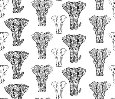 Elle çizilmiş fillerle kusursuz desen. vektör illüstrasyonu.