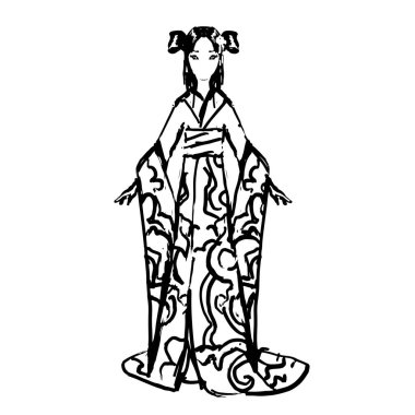 vector illustration of japanese woman in a dress