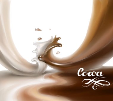 süt ve sıvı çikolata, karamel veya kakao vektör 3d illüstrasyon