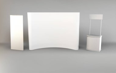 Duvarda beyaz bir reklam panosu var. 3d oluşturma.