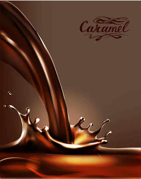 Chocolat Liquide Caramel Cacao Illustration Texture Vectorielle Crème Glacée Cône — Image vectorielle