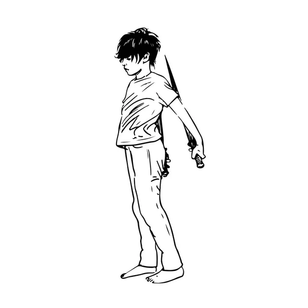 Garçon Avec Moi Épées Anime Vecteur Guerrier — Image vectorielle