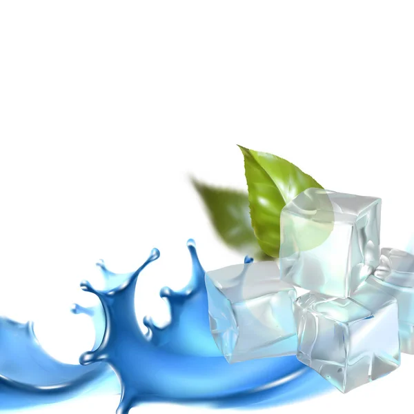 Drop Water Ice Cubes Green Leaves — Archivo Imágenes Vectoriales