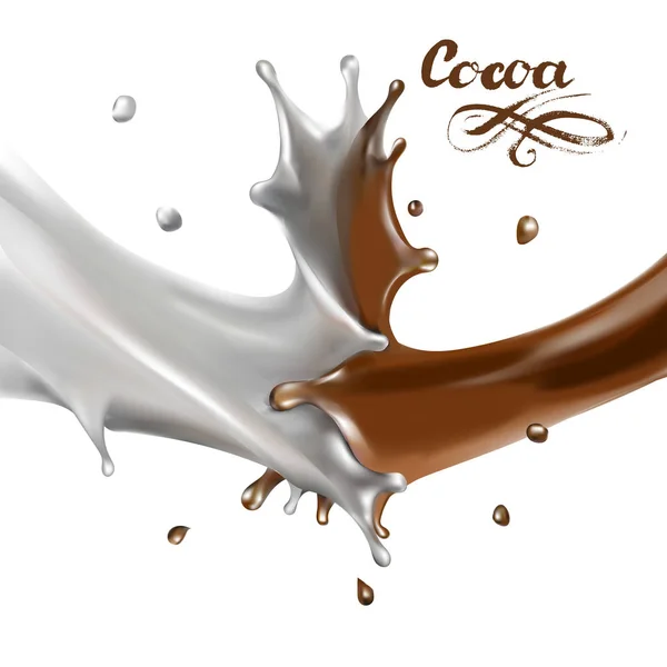 Cacao Salpicadura Leche Ilustración Vector Realista — Vector de stock