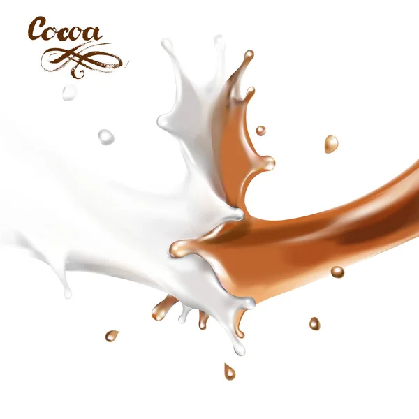 Kakao Und Milch Splash Realistische Vektorillustration — Stockvektor