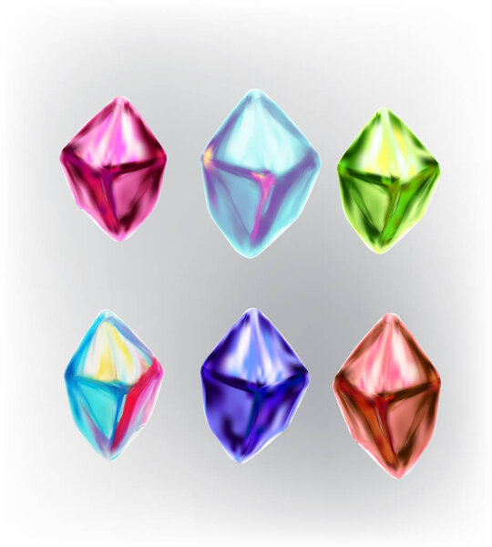 3d illustration of colorful gemstones 