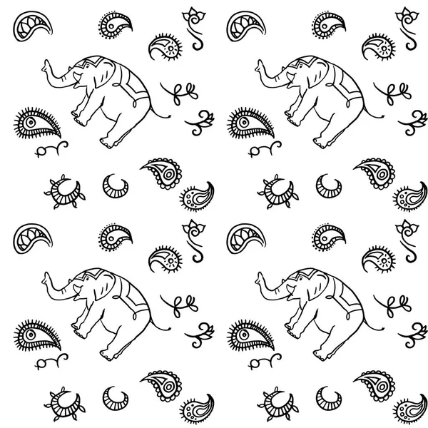 Patrón Sin Costuras Con Elefantes Dibujados Mano Ilustración Vectorial — Vector de stock