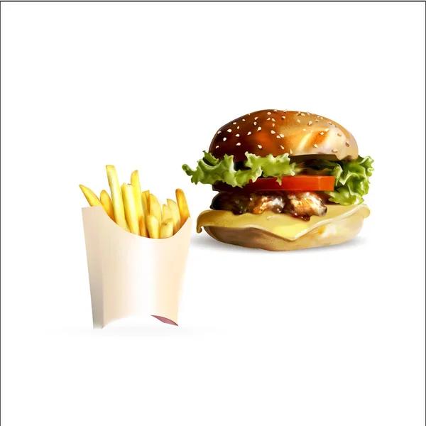 Hamburger French Fries White Background — Stock Vector