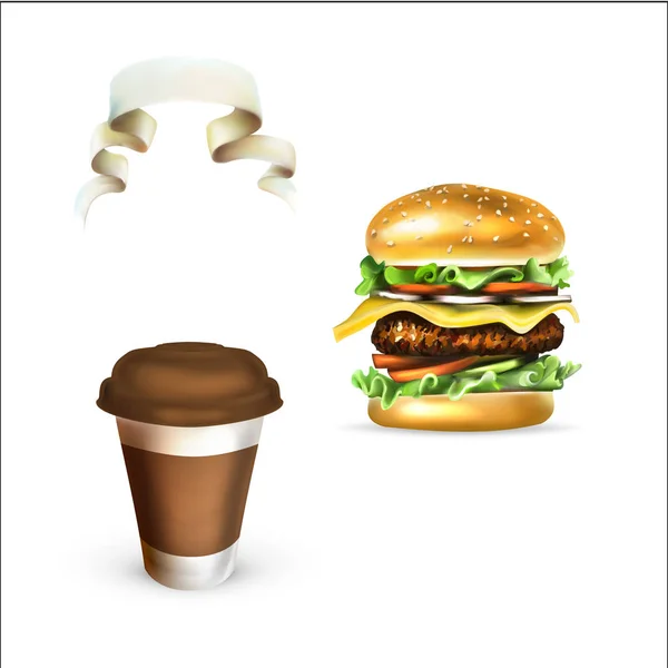 French Fries Hamburger Realistic Vector Illustration — Image vectorielle