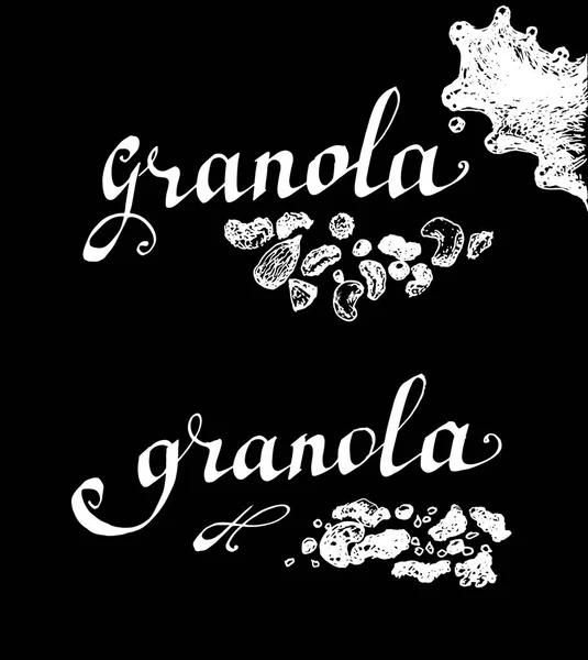 Illustrazione Fiocchi Granola Iscrizione Lettering — Vettoriale Stock