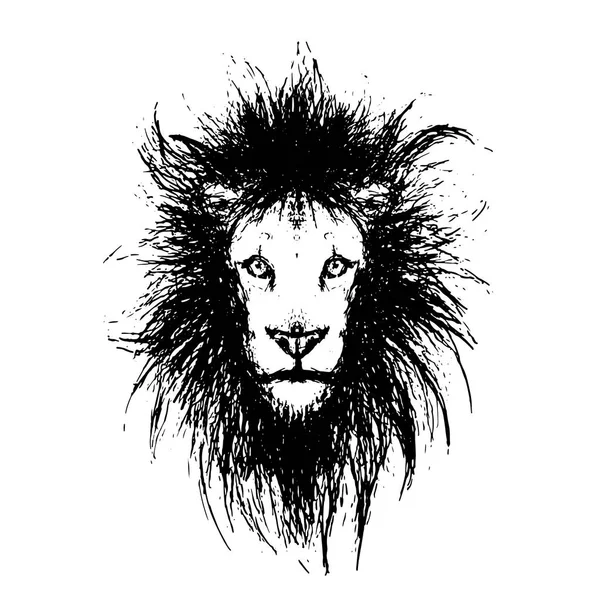 Lion Head Portrait Black White Vector Illustration — 스톡 벡터