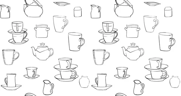 Set Tea Cups Coffee Kettle Cup Espresso — Image vectorielle