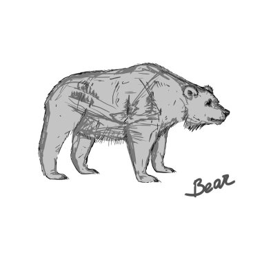 Çift pozlama desen doku vintage vektör ayı