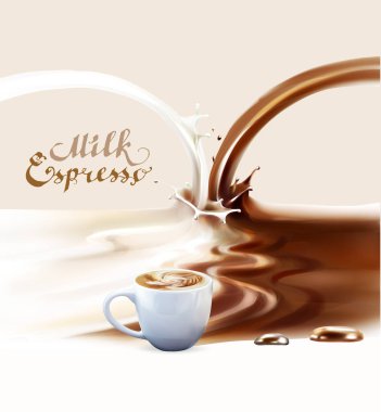 fincan espresso kahve kapuçino damla süt vektör 3d çizim