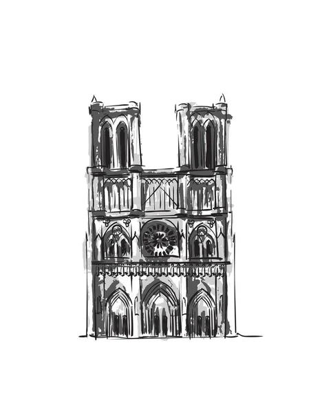Notre Dame Paris Illustration Watercolor Plein Air Monument — 스톡 벡터