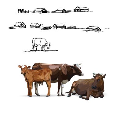 inek, tarım ürünleri, süt, logo, siluet, vektör