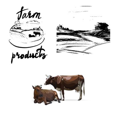 inek, tarım ürünleri, süt, logo, siluet, vektör