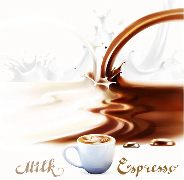 Tasse Café Expresso Cappuccino Gouttes Lait Vecteur Illustration — Image vectorielle