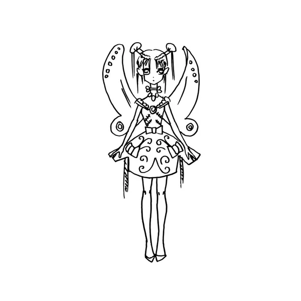 Gadis Anime Kupu Kupu Sayap Karakter Vektor - Stok Vektor