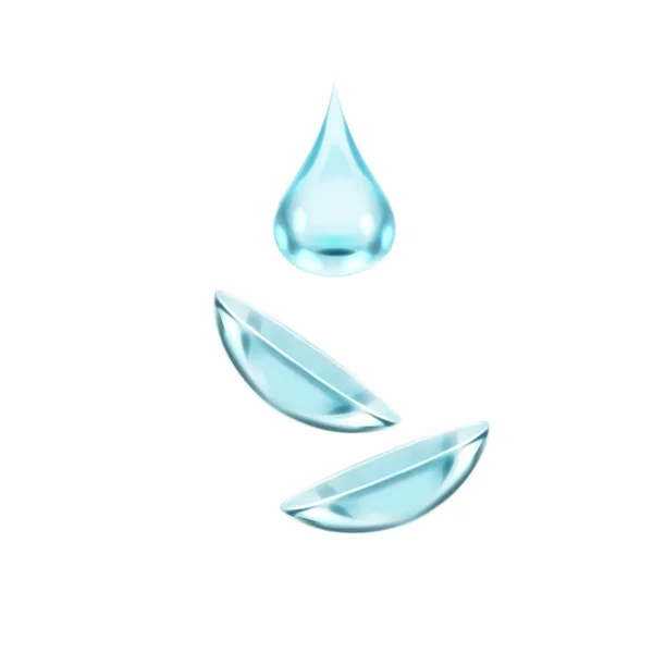Νερό Σταγόνες Και Πιτσιλιές Φακών Επαφής Για Μάτια Καθαρισμός Λύση — Διανυσματικό Αρχείο
