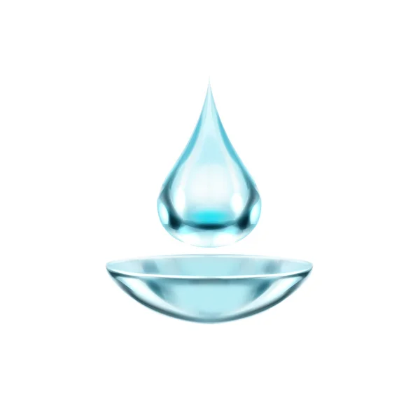 Water Druppels Spatten Contactlenzen Voor Ogen Reinigen Oplossing Vectorillustratie — Stockvector