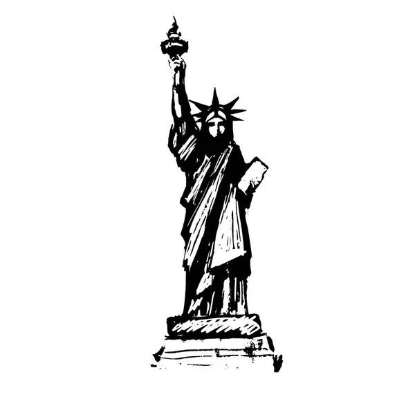 Standbeeld Van Vrijheid Aquarel Illustratie Van Amerika Symbool — Stockvector