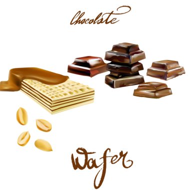 Waffle çikolata vektör çizim set