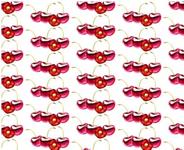 seamless pattern of red cherries on white background