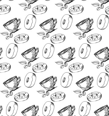 kahve zamanı dikişsiz doku çizim vektörü
