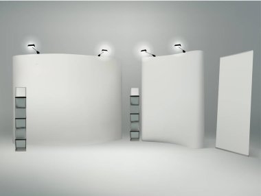 sergi standları 3d render illüstrasyon sergi expo vektör seti