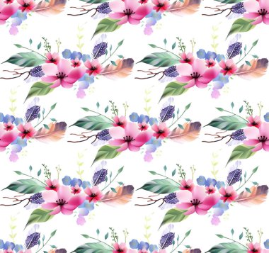 Kelebek ve çiçek vintage vektör çizim