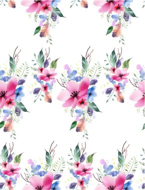 watercolor floral pattern with beautiful flowers and leaves.
