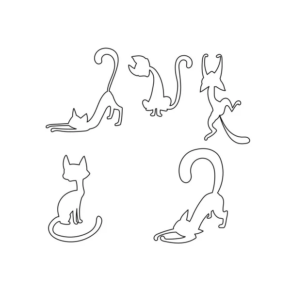 Rolig Katt Ställa Vektor Mönster Illustration — Stock vektor