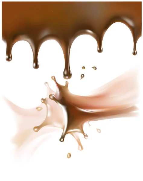 Illustration Vectorielle Réaliste Éclaboussure Chocolat — Image vectorielle