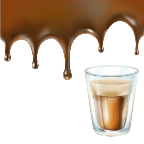 Chocolate caramel splashing drops pouring lettering vector illus — Stock Vector