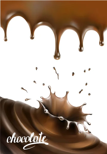 Gouttes éclaboussures de caramel au chocolat versant vecteur de lettrage illus — Image vectorielle