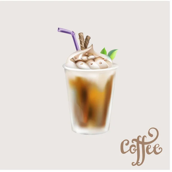 Cappuccino com creme realista ilustração 3d ilustração vec —  Vetores de Stock