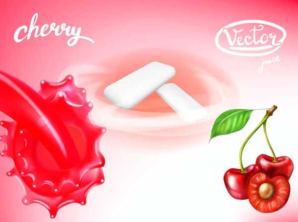 Tuggummi Smak Cherry Illustration Realistisk Vektor Mall Label — Stock vektor