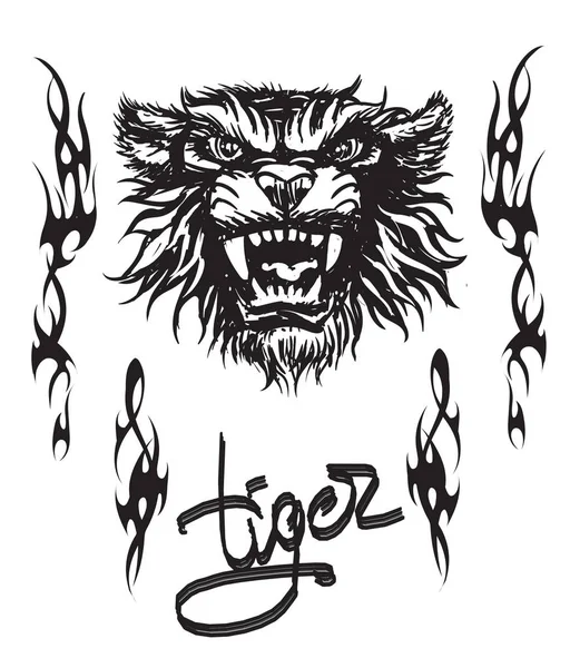Tigre Tatuagem Decoração Conjunto Vetor Logotipo Ilustração Fundo — Vetor de Stock
